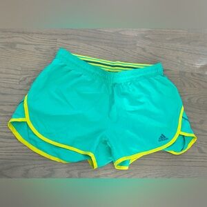 Adidas running athletic workout shorts in green and yellow women’s size small